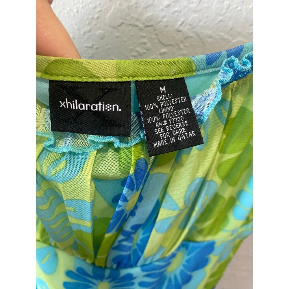 Xhilaration Blue Green Floral Dress Y2k 90's 2000 VTG babydoll Sz M - Picture 4 of 6